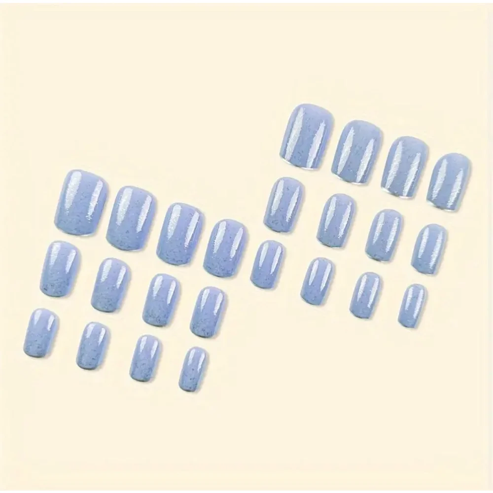 Reusable Press On Nails – Short Square Glitter - Blue and Silver - Picture 3 of 7